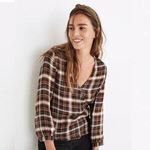 Madewell Plaid Gauze Double-Tie Wrap Top Size S